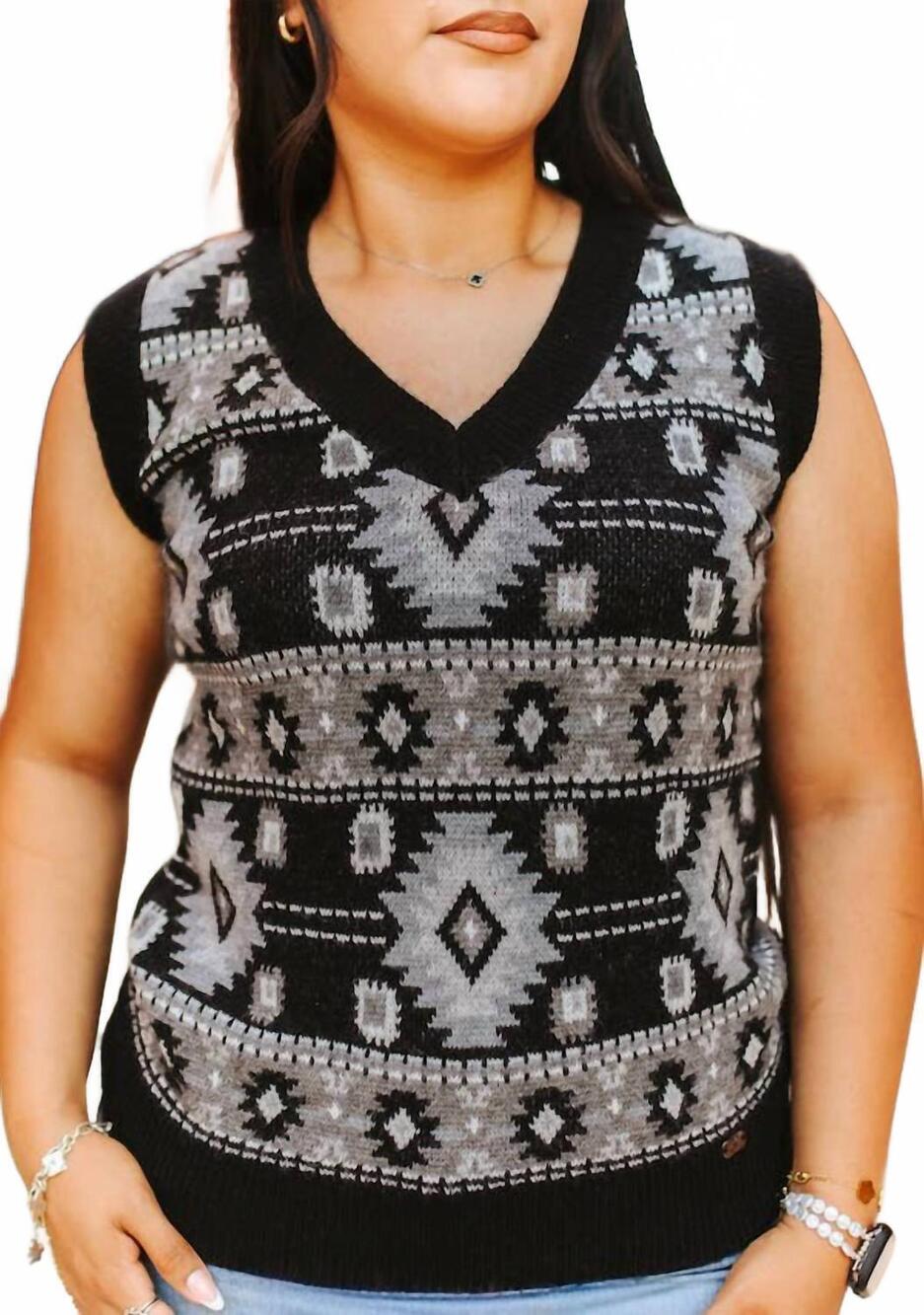 NEW LUCKY & BLESSED aztec sleeveless vest in black